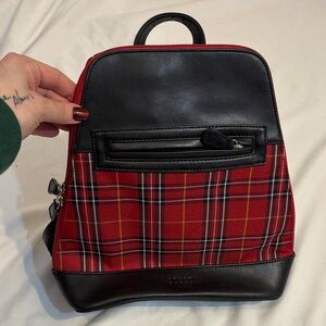 Vintage Red Tartan Plaid Crazy Horse Convertible Backpack / Crossbody Sling Bag